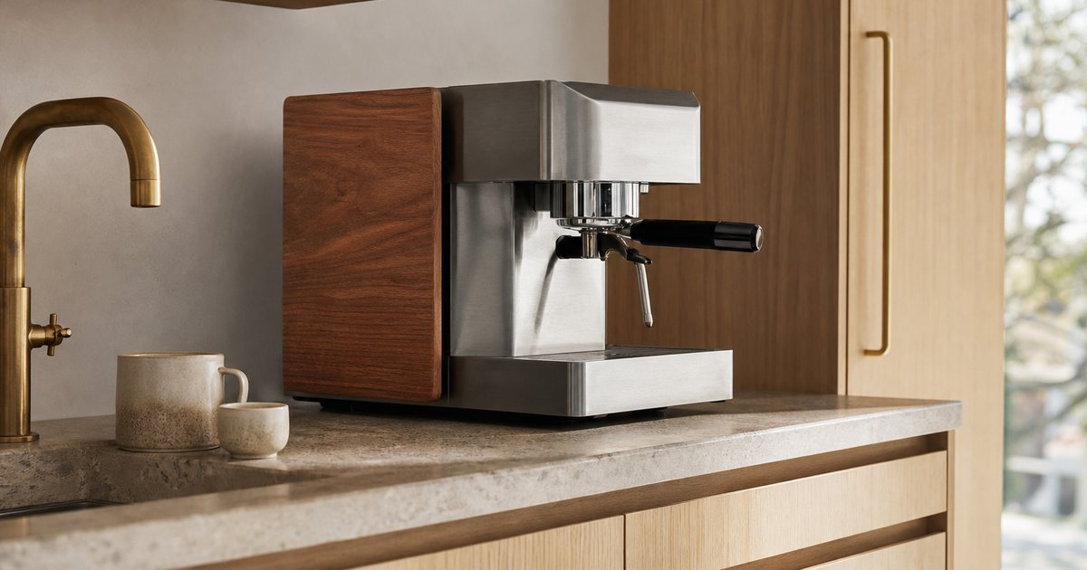 How do you choose finishes and custom panels so an espresso machine suits your kitchen?